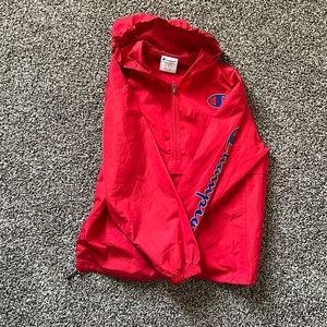 Large red champion windbreaker